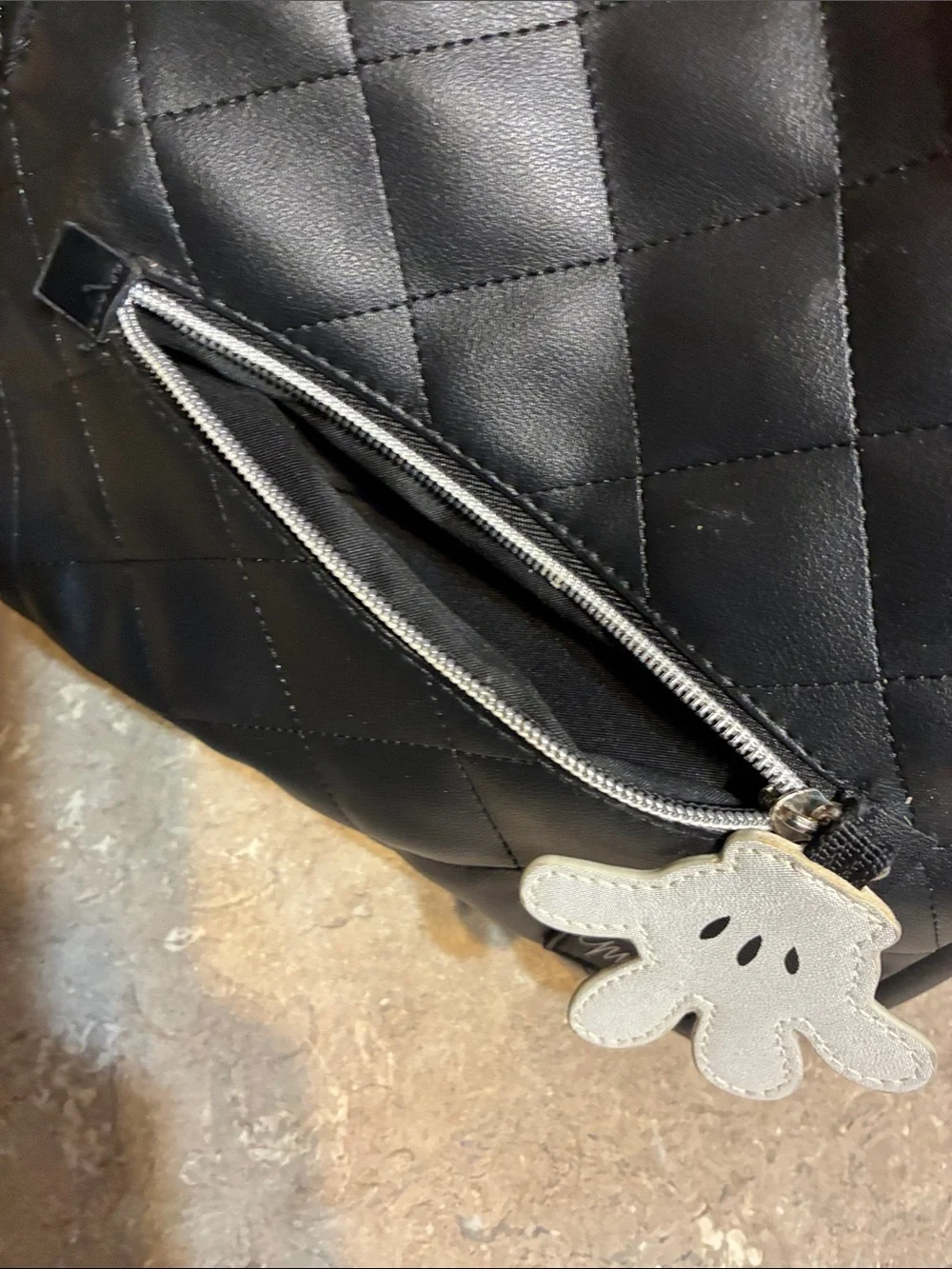 Disney Black Quilted Kids Backpack with Red Sequin Bow